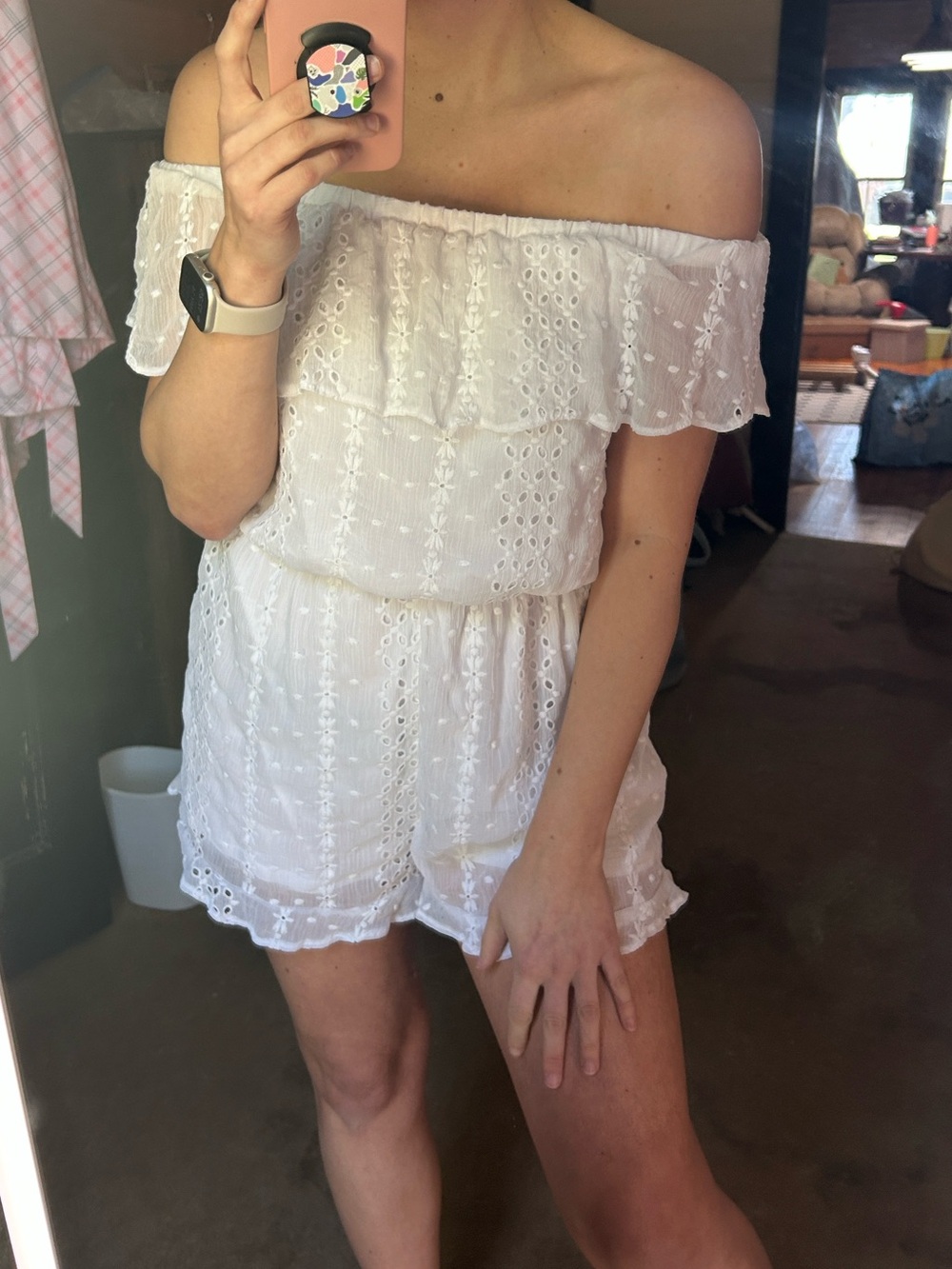 Express | White Off-Shoulder Eyelet Romper
